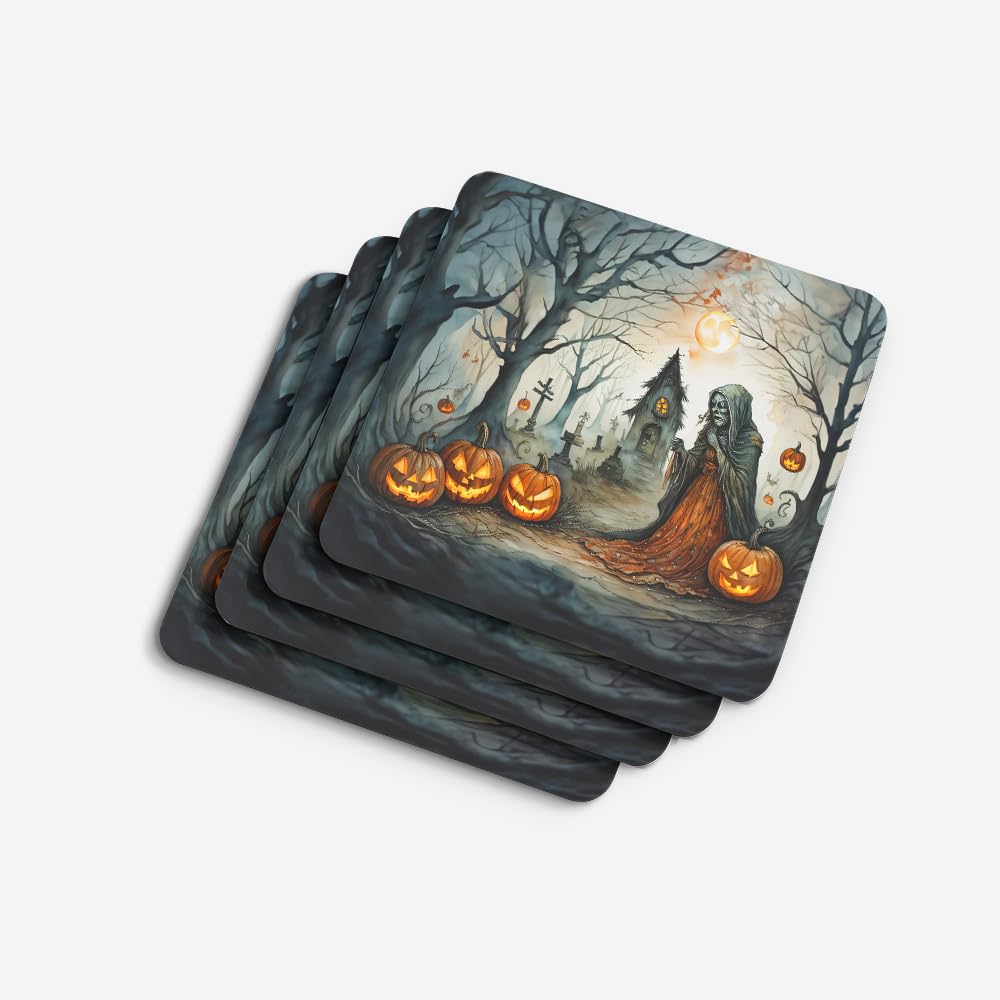 Caroline's Treasures The Weeping Woman Spooky Halloween Foam Coaster Set of 4 Cup Coasters for Indoor and Outdoor, Coaster for Tabletop Protection, Anti Slip, Mouse pad Material