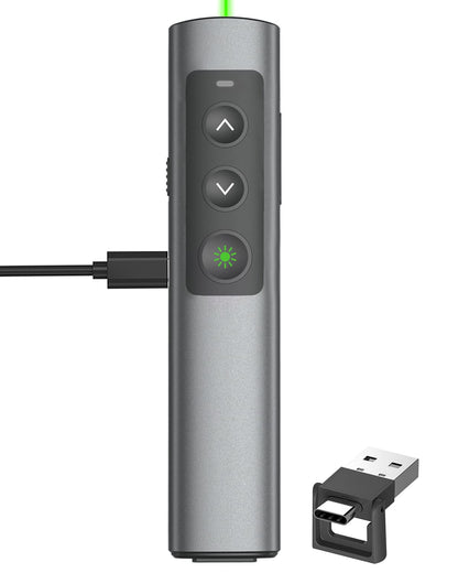 Rechargeable Green Laser Pointer Presentation Clicker for Laptop PowerPoint, USB-A USB-C Wireless Presenter Remote Power Point Clicker for Computer/Mac/PPT/Slideshow/Google Slide Advancer