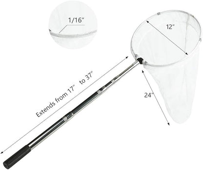 RESTCLOUD Insect and Butterfly Net with 12" Ring, 24" Net Depth, Handle Extends to 59 Inches