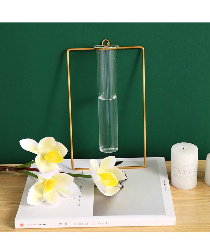 3 Pack Nordic Wall Vase,Gold Geometric Vase Hanging Hydroponic Planter,Wall-Mounted Metal Glass Tube Bud Vase Decorative for Centerpieces Wedding Home Decor(Gold 6)