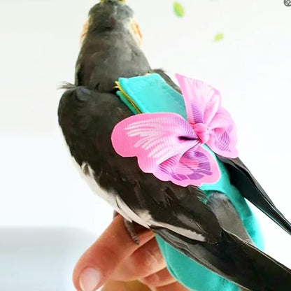 Escape-Proof Parrot Harness & Leash Set with Diaper - Adjustable Flight Suit with Bow & Safety Cord for Conures, African Grey, Parakeets, Doves (Pink-L)