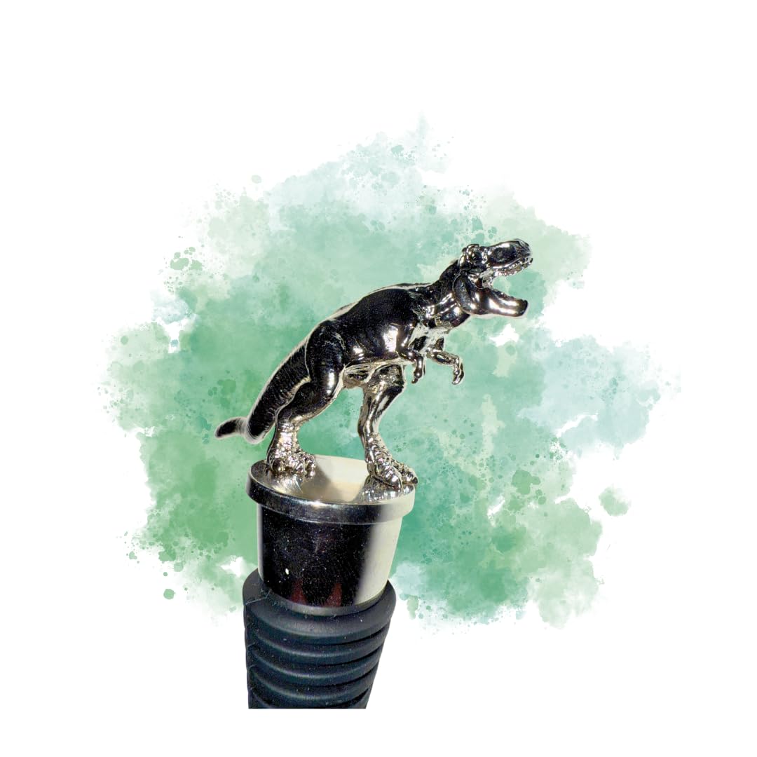 T-Rex Prehistoric Bottle Stopper Sculpture, Tyrannosaurus Rex Chrome Finished Metal Barware Accessory, Dinosaur Gift Adult, Novelty Wine sealer Jurassic Park Gifts for Dino Collectors & Enthusiasts