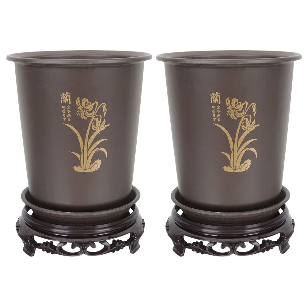 GANAZONO 2 PCS Orchid Flowerpots Rounded Flower Pots Plant Pots Plastic with Holes Drainage Base for Outdoor