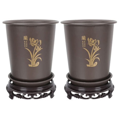 GANAZONO 2 PCS Orchid Flowerpots Rounded Flower Pots Plant Pots Plastic with Holes Drainage Base for Outdoor