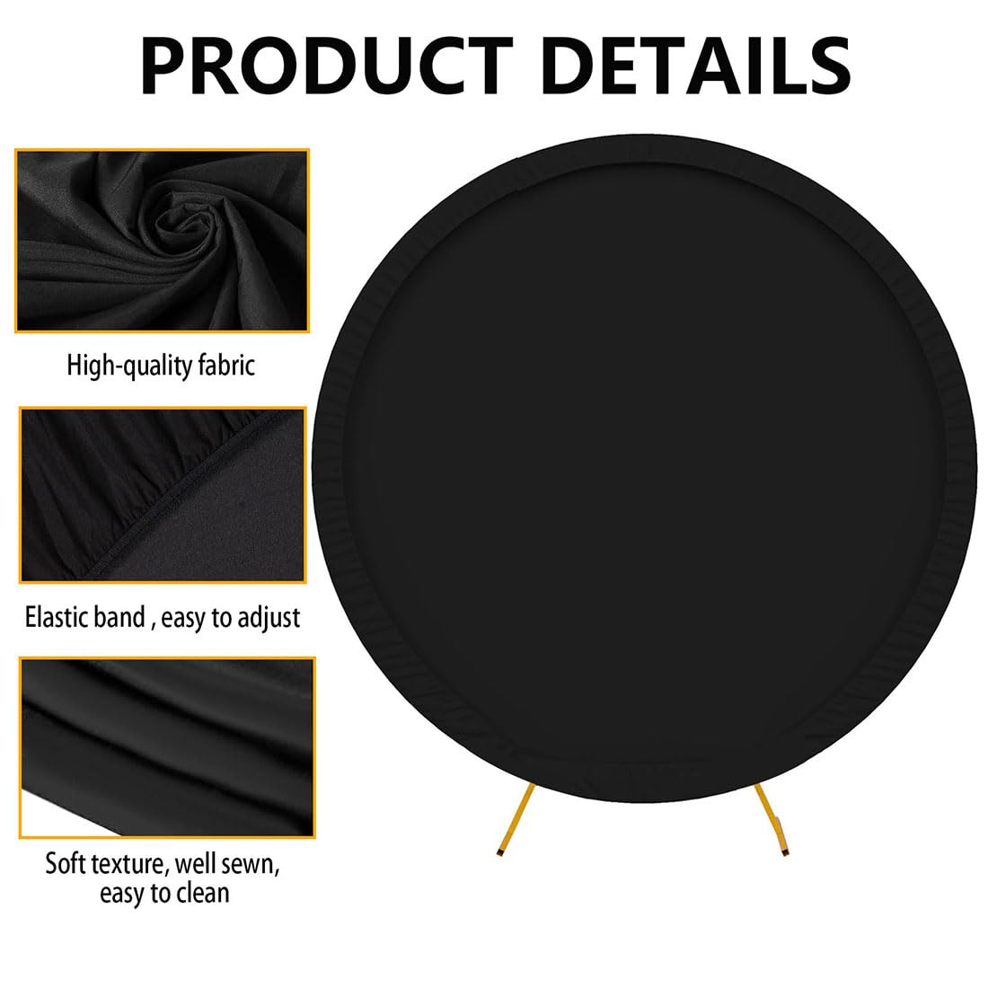 6.5x6.5ft Black Round Backdrop Cover, Polyester Fitted Circle Arch Background Stand Cover for Wedding Birthday Party Bridal Baby Shower Photography Halloween Decorations