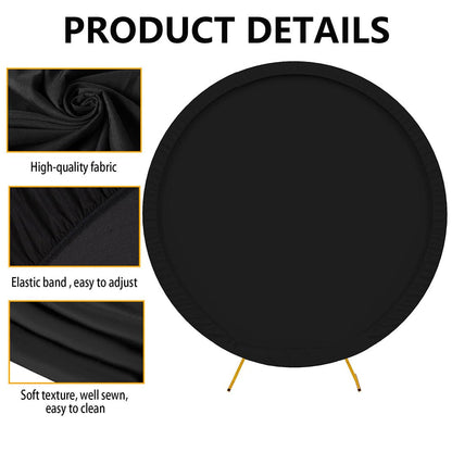 6.5x6.5ft Black Round Backdrop Cover, Polyester Fitted Circle Arch Background Stand Cover for Wedding Birthday Party Bridal Baby Shower Photography Halloween Decorations