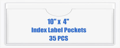 Origin-Joy 35 PCS Self Adhesive Index Card Pockets with Top Open, Clear Plastic Label Holder for Cards of Note, Library and Business, Adhesive Label Pockets & Card Holder (10 x 4 inch)