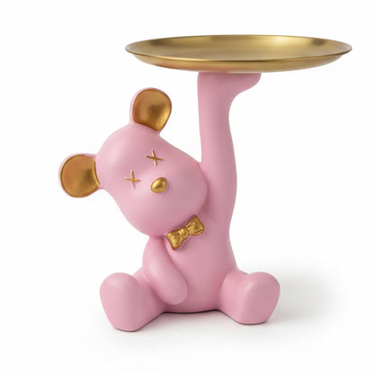 Weyiqet Bear Figurine Tray, Resin Key & Candy Dish Bowl for Entryway Table, Office Desk - Cute Key Holder, Funny Small Candy Dish, Home Decorations Indoor, Bear Home Decor Gift (pink)