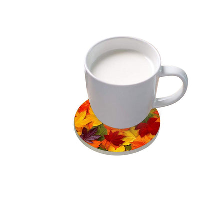Autumn Maple Drink Coaster, Fall Yellow Leaves Round Drinks Coaster Set, Great Gifts Warming Presents Decor for Halloween Christimas Thanksgiving