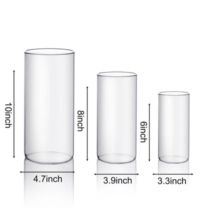 PHOSPHOR Hurricane Candle HoldersFor Pillar Candle Clear Glass Cylinder Centerpieces Vases Table Decoration Centerpiece Floral Room Decor Clear Seeded Bubbles Living Dining Kitchen 3 Pieces