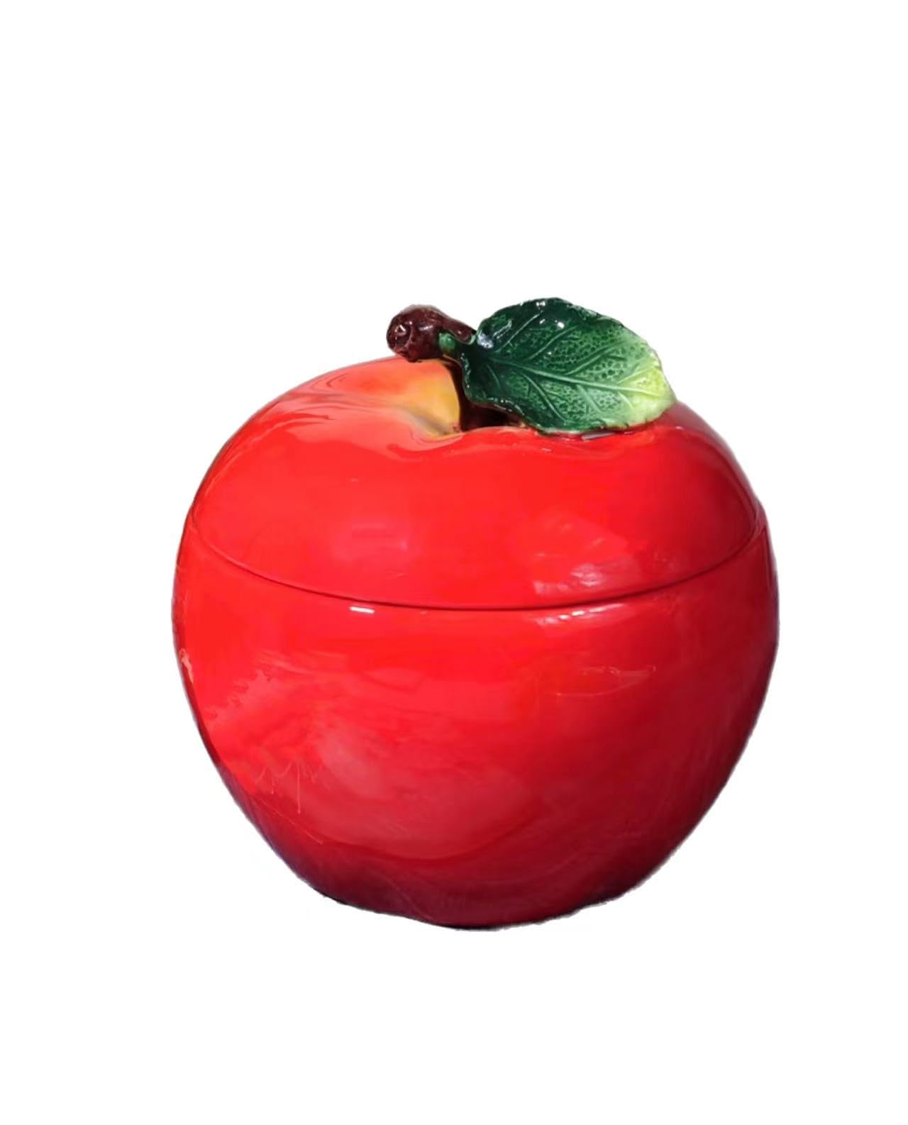PEHOST Ceramic Apple Shaped Food Storage Container with Lid, Red