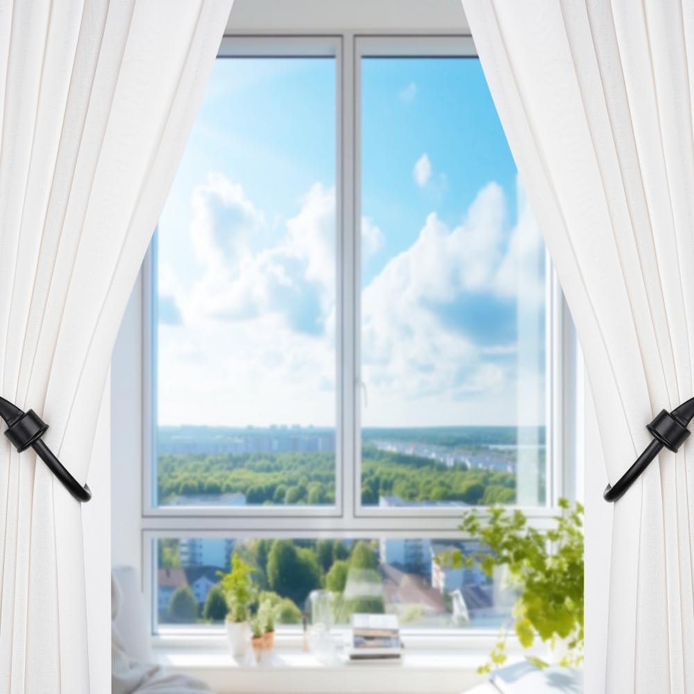 Leaf Shaped Curtain Holdbacks 2pcs, Handmade Metal Curtain Side Holders for Wall, Antique Brass Curtain Tieback Hook Pull Backs for Drapes Window Home Decoration (Black)