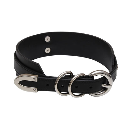 Lookook Womens Fashion O Ring Choker Faux Leather Collar (Black Silver)