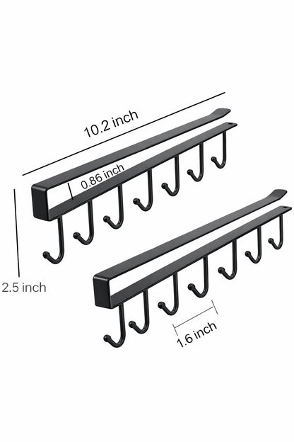 Under Cabinet Mug Holder 2 Pack, 6 Hooks Under Shelf Mug Organizer, Heavy Duty Metal Coffee Cup Holder Rack for Kitchen Cabinet, Space Saving Hanging Storage