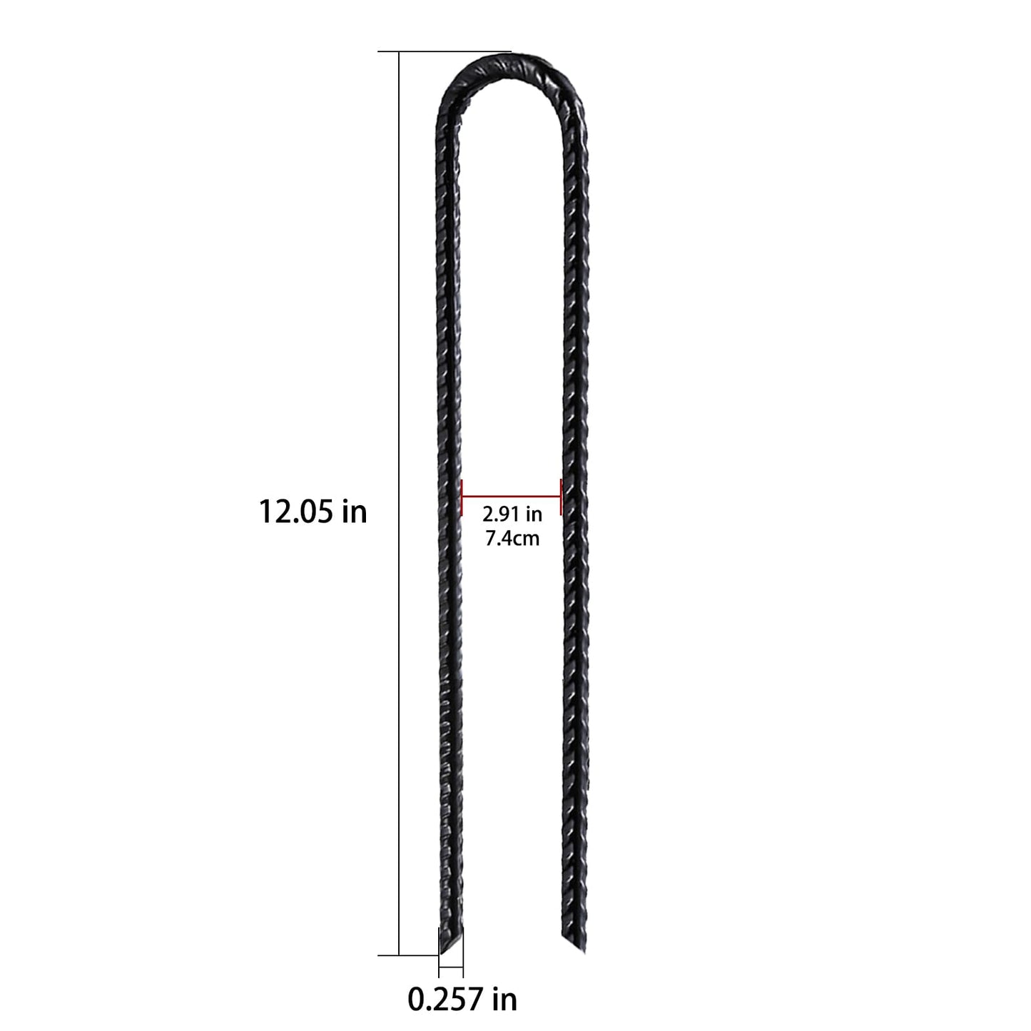 Wensilon Rebar U/J Hook Extra Heavy Duty, 12 inch x 1/4 inch Rust Proof Coated Steel Ground Anchors for Garden, Tent, Trampoline (10pcs, U-Hook)