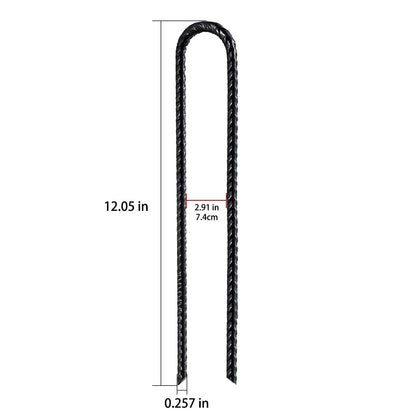 Wensilon Rebar U/J Hook Extra Heavy Duty, 12 inch x 1/4 inch Rust Proof Coated Steel Ground Anchors for Garden, Tent, Trampoline (10pcs, U-Hook)