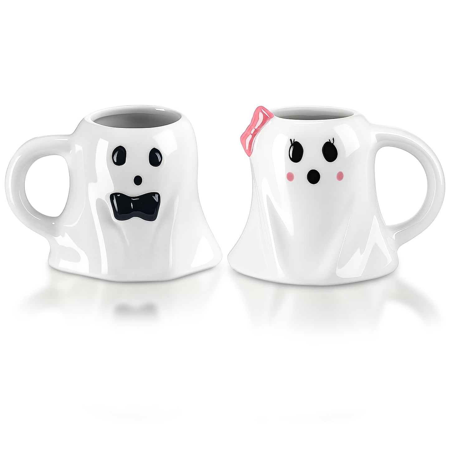 Baderke 2 Pcs 12 oz Halloween Ghost Mugs Spooky Mr and Mrs Coffee Cups Boo Ceramic Gifts for Couple Him Her Bachelorette Wedding Party Favors