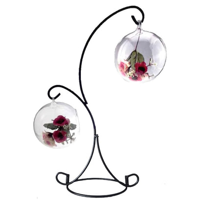 Ornament Display Stand Iron Pothook Stand for Hanging Glass Terrarium/Picture (Double-Hook, Black)