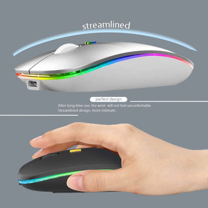 Wireless Bluetooth Mouse Rechargeable Laptop Mice with LED Lights Silent Slim Use(BT5.2 and 2.4G Portable USB Receiver)Dual Mode Computer Mouse for Laptop/iPad/Tablet/Apple/Computer/Mac(Black)