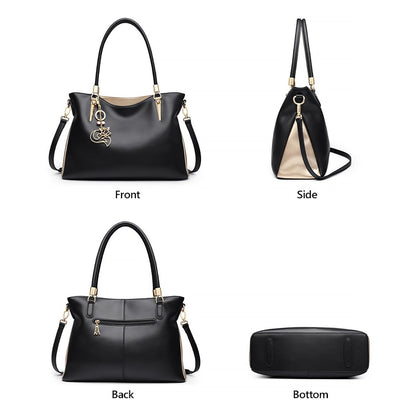 FOXLOVER Large Capacity Genuine Leather Tote Bag for Women Designer Handbags Shoulder Big Purses Minimalist(Black)