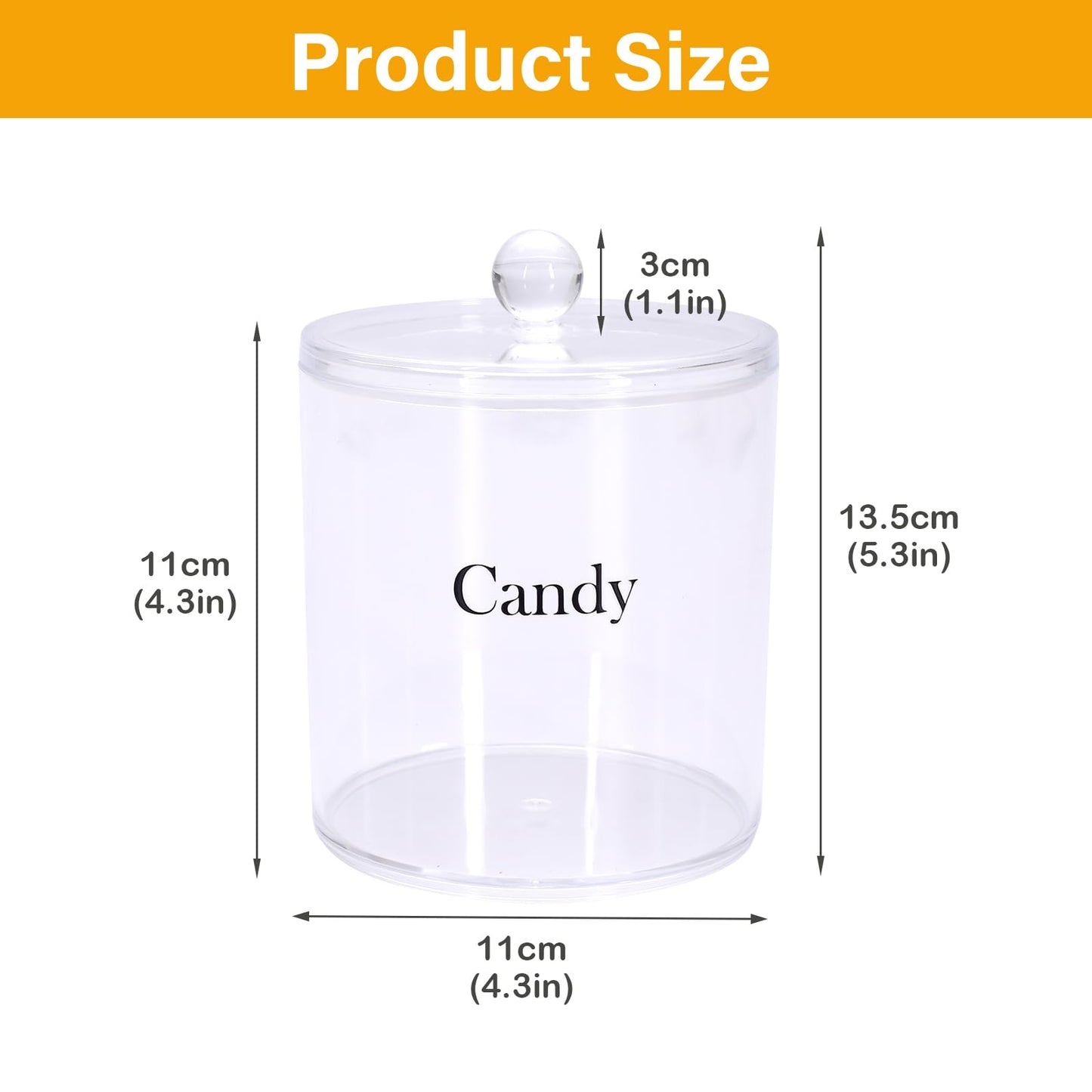 48oz Candy Jar,Airtight Candy Containers with lid,Acrylic Clear Cookie Container Kitchen Details Round, Cookie Jar for Honey, Jelly, Wedding Favors, Sauces,Halloween&Christmas Candy Containers Jar