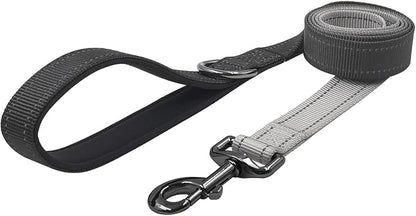 Dog Collar Leash Set, Gradient Color, with Safety Reflective Strips, 5 ft Matching Leash, Neoprene Padded Handle, Adjustable 4 Sizes for Small Medium Large Dogs.(XS, Black Grey)