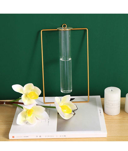 yaocoral Nordic Wall Vase Hanging Geometric Gold Flower Vase Wall Mount Metal Frame Vases Hydroponic Glass Bud Vase Decor for Home Wedding Farmhouse