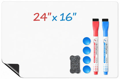 Magnetic Whiteboard for Fridge, 24" x 16" Dry Erase Board Set with Markers & Eraser, Strong Magnet & Stain-Resistant Surface, Fridge Calendar for Notes, Grocery List, Meal Planning & Family Schedule