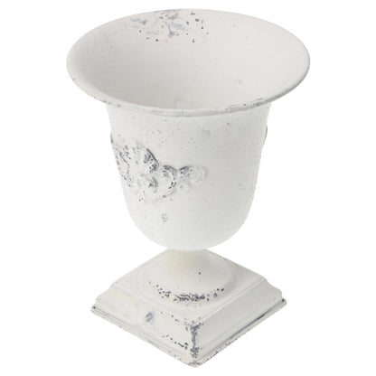 POPETPOP Urn Planters for Outdoor Plants : Iron Urn Flower Pot Decorative Flower Vase for Balcony Patio Garden Desktop, 7.47X5.89X5.89in (White)