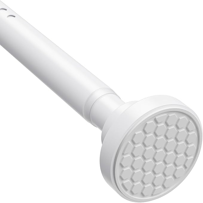 MEXAU White Tension Curtain Rod 40-113 Inch Long Tension Rod 1.26" Spring Tension Curtain Rod Adjustable Curtain Rods No Drilling Tension Shower Rod Curtain Tension Rod for Bathroom Windows Doorways