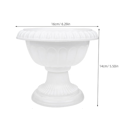 SEWACC 4pcs Mini Roman Style Flower Pots, Plastic Wedding Flower Containers, Decorative Pedestal Planters for Home, White, 6.29 x 6.29 x 5.51 Inch