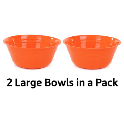 Mintra Home Plastic Bowls (4L Large 2pk, Orange) -10.75W x 4.5inH - large orange plastic bowl for popcorn, snacks, drinks, candy, Halloween, trick or treat bowls - 2 Pack