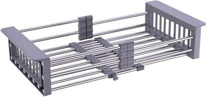 Dish Drying Rack, Over The Sink Dish Drying Rack, Stainless Steel Dish Drainer with Adjustable Arms Holder Functional Kitchen Sink Organizer for Vegetable and Fruit