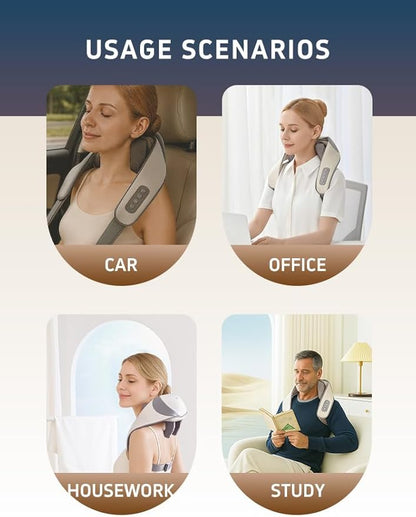 Shiatsu Neck and Shoulder Massager with Heat, 6D Deep Tissue Massager for Pain Relief, Cordless Portable Electric Kneading Massager for Home Office, Gift for Mom, Dad, Birthday, New Year