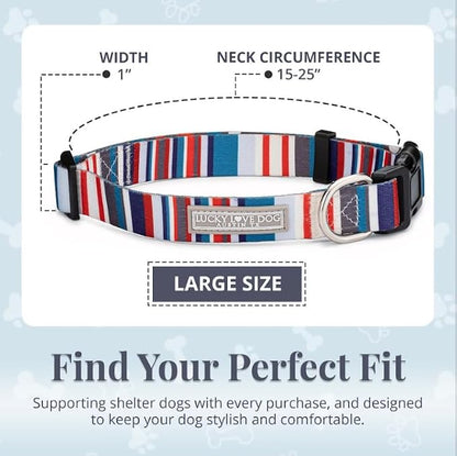Lucky Love Dog - Adjustable Dog Collar with Easy Click Buckle for Large Dogs, Durable, & Comfortable for Male & Female Dogs, Pet Collar for Puppies & Adult Ones - Linus, Large
