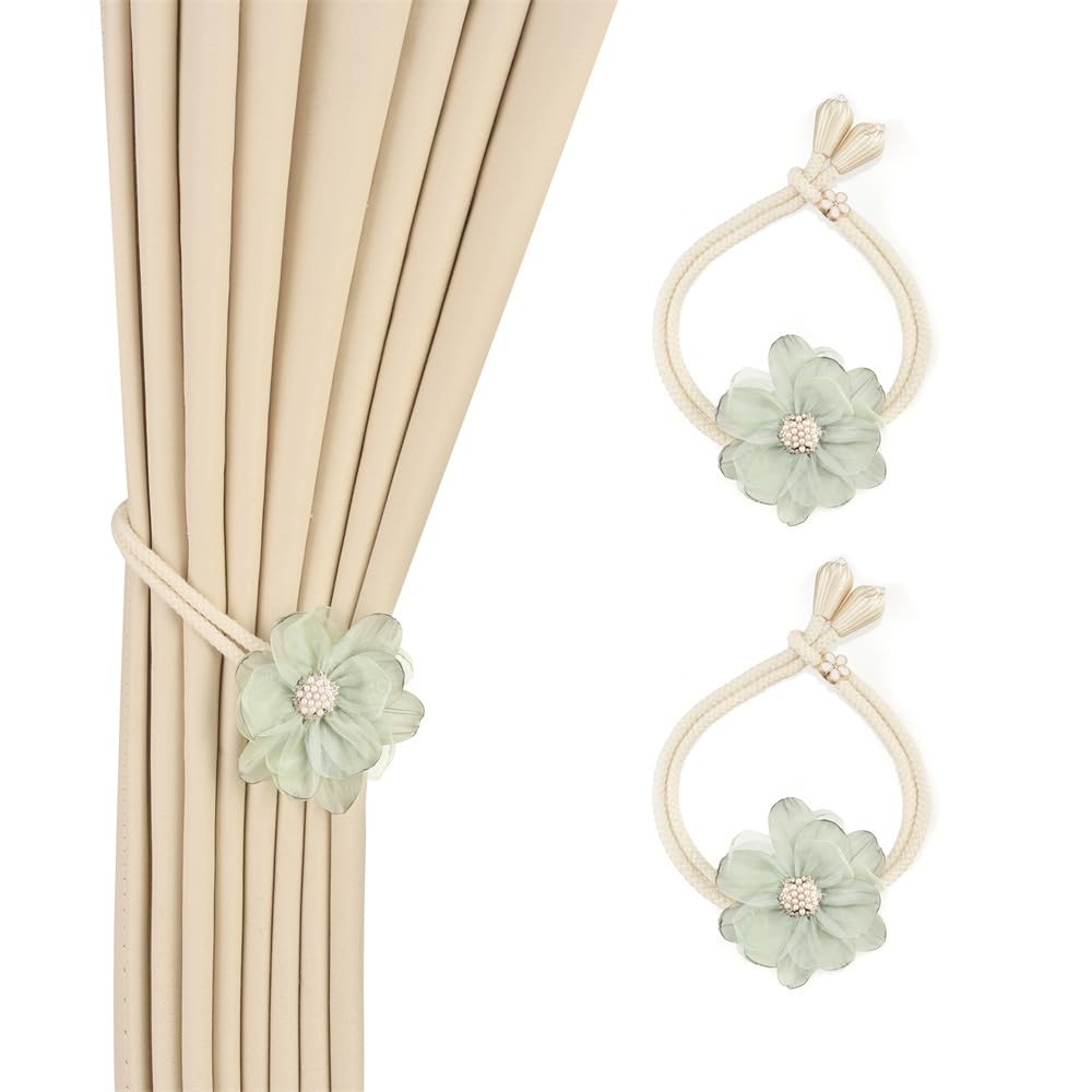 SUQ I OME Lotus Flower Curtain tiebacks holdbacks Holder for Curtain Decoration in Summer for Bedroom Decorations (Green)