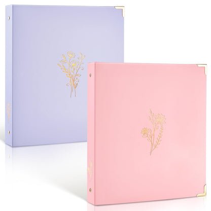 Sooez 2 Pack 3 Ring Binder, Cute 1 Inch Binders with Gold Foil & Metal Corners, Three Ring Recipe Binder, Fits Letter Sized Paper for Women School Home Office Supplies, Pink & Purple