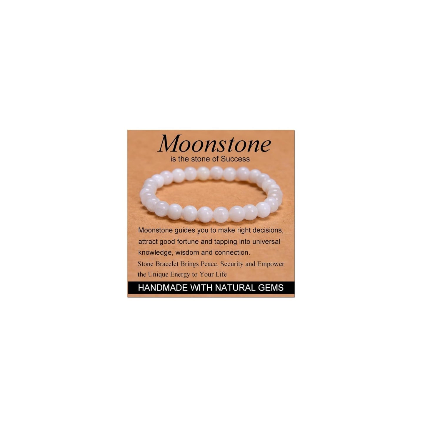CHELYQST Moon_stone Bracelet - Stone of Success,Stretch Natural Stone Crystal Beads Jewelry Gifts for Women Men Unisex Adult,6mm
