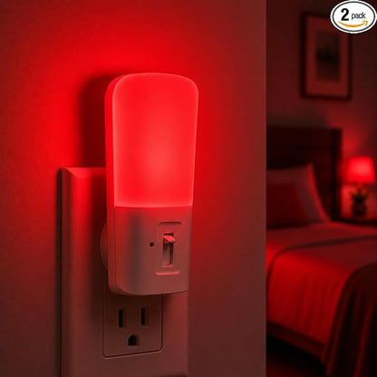 L LOHAS LED Red Night Light Plug in, Dimmable Light LED Night Lights with Dusk to Dawn Sensor, 5-80LM Adjustable Brightness Red Light for Nursery Kids Room Hallway Kitchen, Christmas Gift 2 Pack