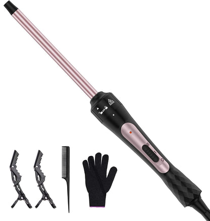3 in 1 Curling Iron, Curling Wand Set with 3 Interchangable Ceramic Beach Waves Wands(0.75"-1.25"), Dual Voltage 30s Fast Heating with Heat Resistant Glove & 2 Clip for Long/Short All Hairstyle