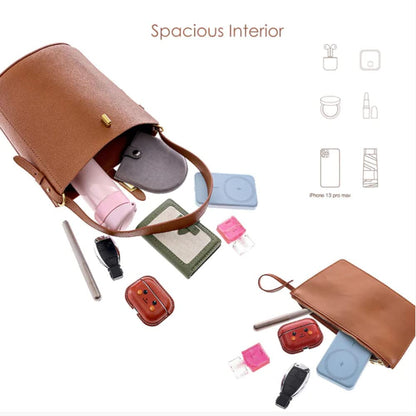 POPSEWING Leather Simple Bucket Crossbody Bag Kits, DIY Shoulder Purse with Sewing Kit, DIY Handmade Bag Kit for Mom Girlfriend (Brown)