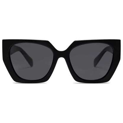 SOJOS Trendy Large Oversized Polarized Sunglasses Womens Big Square Cateye Sunnies, Lentes de sol para mujer SJ2205, All Black