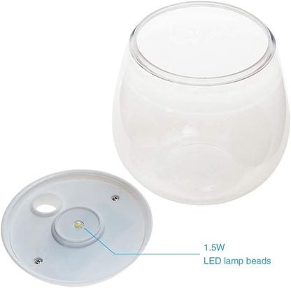 Mini Betta Fish Tank, Small Fish Bowl, Plastic Fish Tank with Lid, Desktop Clear Round Fish Bowl and LED for Small Fish, Insect, Shrimp, Crab, Jellyfish Goldfish, Room Decor (with Charger Pattern)