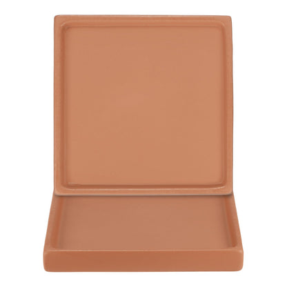 M METERXITY 2-Pack Ceramic Plant Saucer, 5 Inch Plant Water Catcher Tray, Plant Pot Saucers for Indoor/Outdoor Plants/Flower Drainage Drip Water Tray [Square Dark Orange]