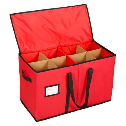 Sattiyrch Christmas Figurine Storage Box & Nutcracker Storage Container, 600D Canvas,Keeps 8 Holiday Figurines,15 Inches,Adjustable Area & Pockets for Decorations