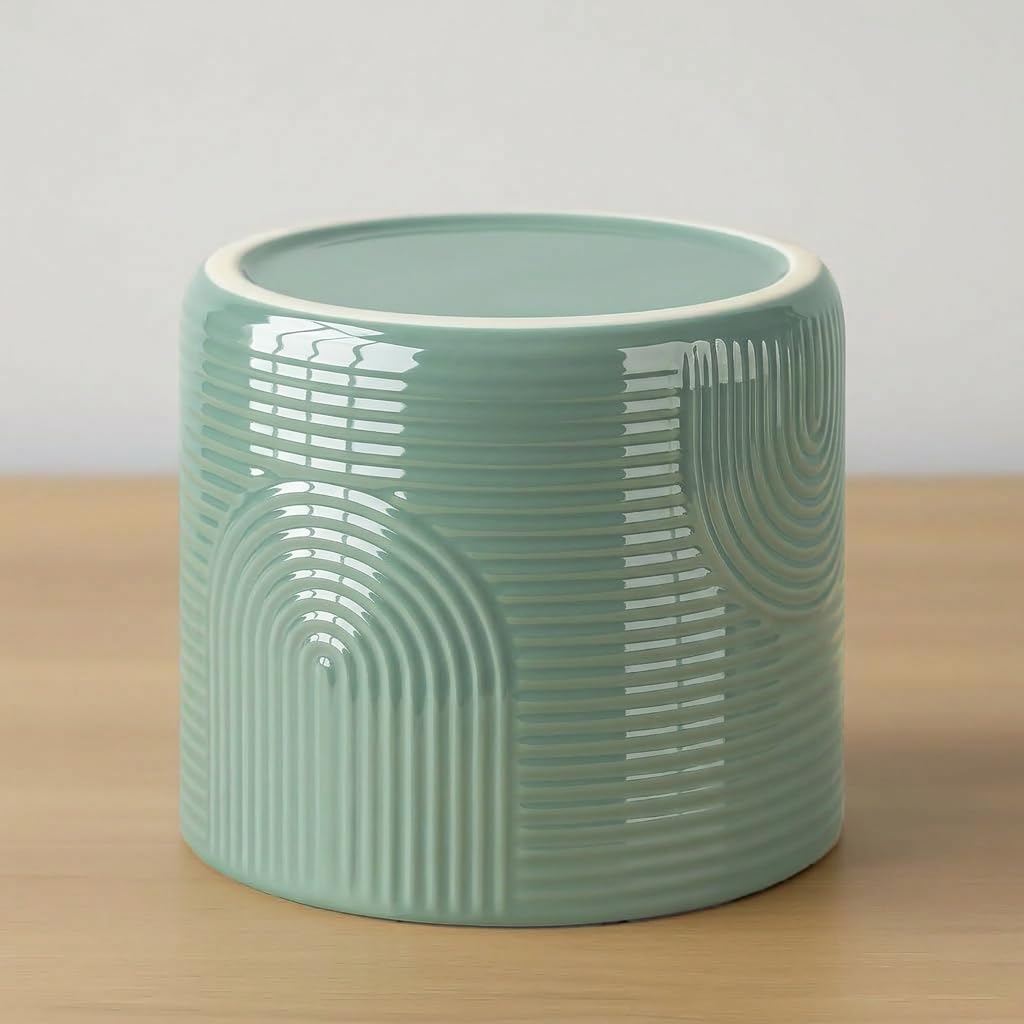 ÈMJÉ LUXE 6 Inch Ceramic Plant Pot – Decorative Indoor Planter (No Drainage Hole) for Succulents, Herbs & Houseplants – Modern Tabletop Desk Planter – Sage Green