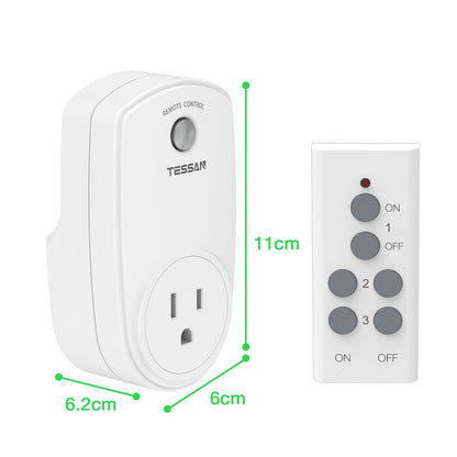 3 Pack Remote Control Outlet, TESSAN Wireless Electrical Plug Switch for Lights, Lamps, Fans, 100ft RF Range Indoor On/Off Switch, 1200W (1 Remote + 3 Outlet)