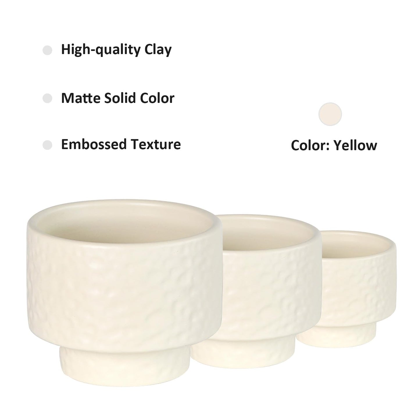OXART Ceramic Plant Pots, 12.2+10+7.7 inch Planters with Drainage Hole, 3 Piece Large Ceramic Pots for Plants, Stylish Flower Pots for Indoor Plants, Perfect for Home Office Entryway, Yellow