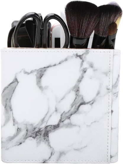 KINGFOM Remote Control Holder with 3 Compartments, Pu Leather Remote Caddy Desktop Organizer for TV, CD, Blu-Ray, Media Player, Heater Controllers and Cosmetics Office Supplies (White Marble)