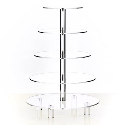 5 Tier Acrylic Cupcake Stand, Extra Thick 5mm Base, Large Cupcake Tower, Multi Tiered Cake Stand Round Clear Holder for Dessert Table Display, Weddings, Birthday Party, Graduation, Pastry, Donut Tree